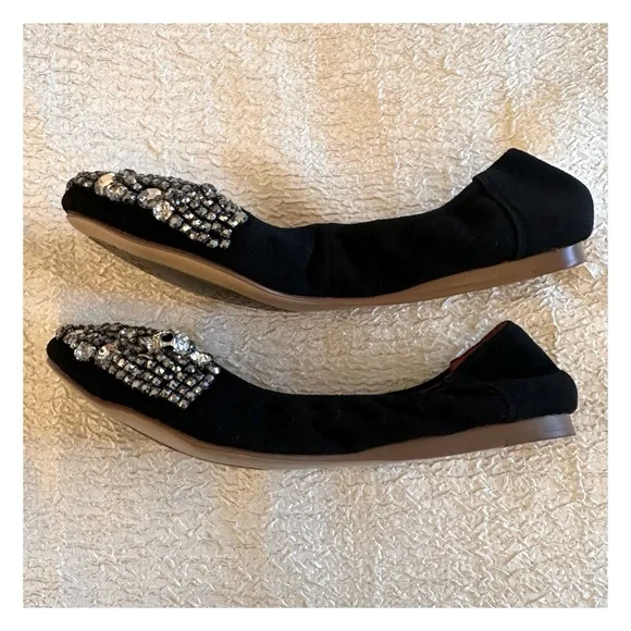 RARE! Gothic Skull Black Suede Leather Studded Ballet Flats Cristian Mori 4.5 - Picture 5 of 11